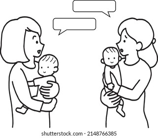 Illustrations by mothers talking about raising children, line art.