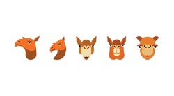 Illustrations of a camel face. emojis of different camel face set