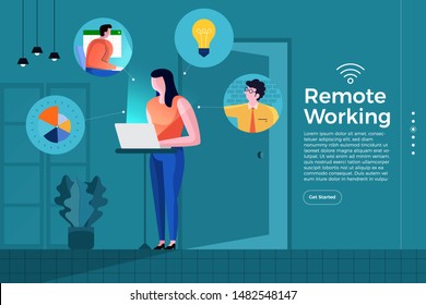 Illustrations cartoon flat design concept remote working. Everywhere can be office with technology internet and wifi for connecting worker and resource. Vector illustration.