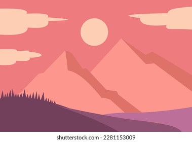  illustrations of cartoon mountain landscapes. Design element for poster, card, banner, flyer. Vector illustration