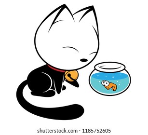 Illustrations of cat action logo on white background, Animals vector of isolated a cute cat icon