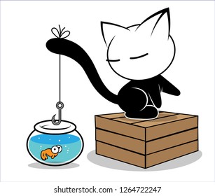 Illustrations of cat action logo on white background, Animals vector of isolated a cute cat icon