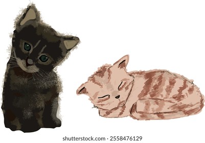 Illustrations cat kitten cute black beige sleeping vector