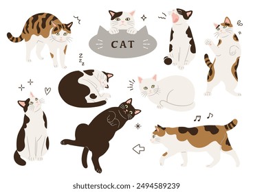 Illustrations of cats in various patterns and poses