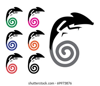 Illustrations of Chameleon with various colored tails.