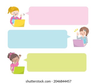 Ilustraciones de niños de todo el mundo hablando con un ordenador