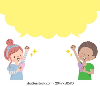 Illustrationen von Kindern auf der ganzen Welt, die durch den Betrieb eines Computers sprechen