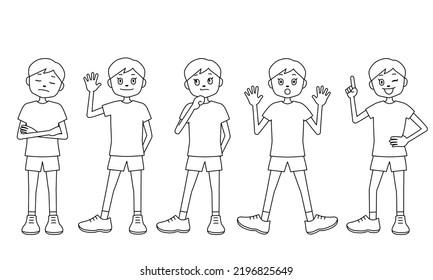 Illustrations of children (bot) with various expressions and poses (white background, vector, clipping)