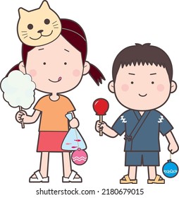 Illustrations of children enjoying Japanese festivals