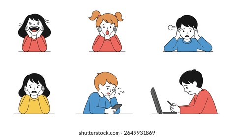 Illustrations of children expressing a wide range of emotions and engaged in activities