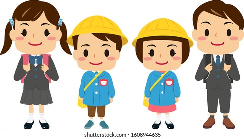 Illustrations of children in kindergarten  and  elementary school