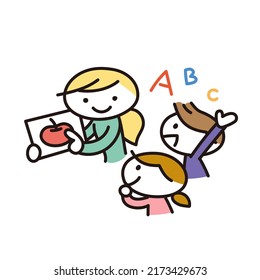 Illustrations of children learning English