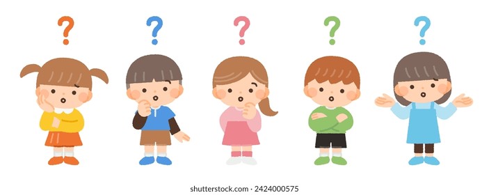 illustrations of children with questions and uneasy expressions