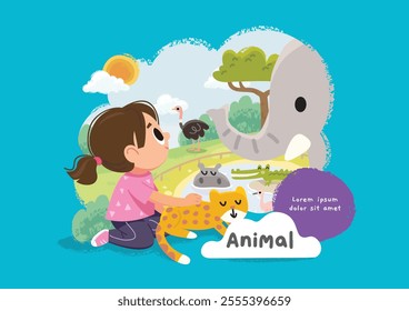 Illustrations of children's activities, with animal themes, high quality illustrations