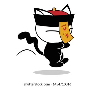 Illustrations of Chinese cat action on white background, Animals action vector.
