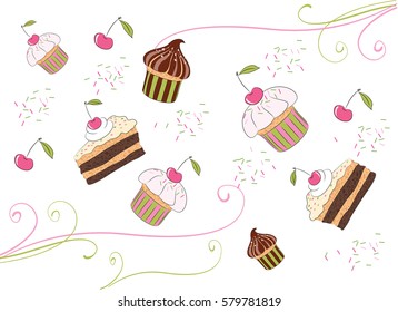 Illustrations of the chocolate cakes with cherry