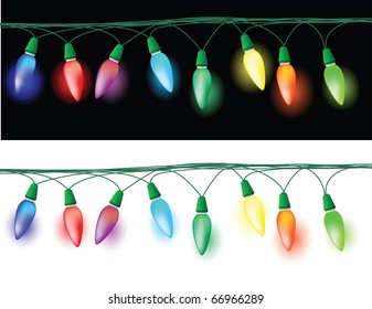 illustrations of christmas light decorations, glowing effect in the dark and white background.