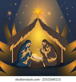Illustrations of Christmas and scene the Nativity