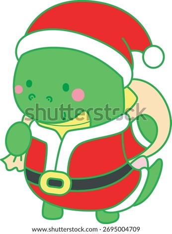 Illustrations christmas theme of cute Dinosaur character clip art for kids. Dinosaur wearing a santa Claus costume 