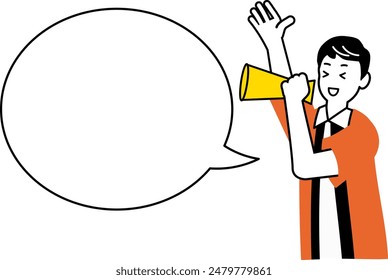 Illustrations of clerks wearing happi and excited customers with megaphones, and speech bubbles that can be written on (the skin is painted in white)