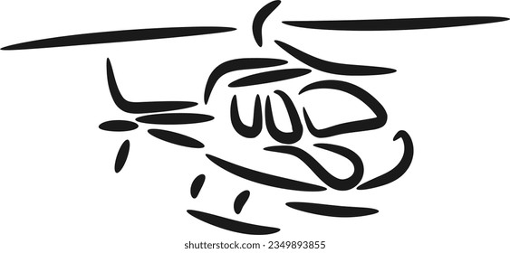 The illustrations and clipart. A black and white silhouette of a helicopter isolated on white