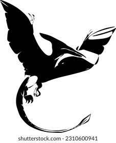 The illustrations and clipart. A black-and-white silhouette of a Pterodactyl