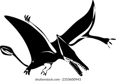 The illustrations and clipart. A black-and-white silhouette of a Pterodactyl
