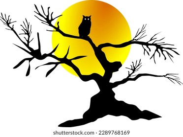 The illustrations and clipart. Cartoon image. silhouette of an owl on the branch