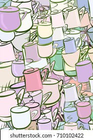 Illustrations of coffee cup. Good for web page, wallpaper, graphic design, catalog, texture or background. Cartoon style vector graphic.