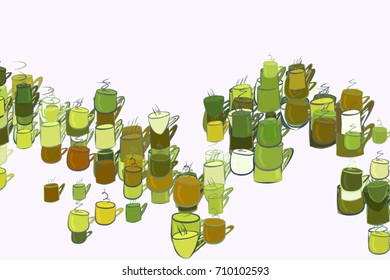 Illustrations of coffee cup. Good for web page, wallpaper, graphic design, catalog, texture or background. Cartoon style vector graphic.
