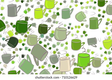 Illustrations of coffee cup. Good for web page, wallpaper, graphic design, catalog, texture or background. Cartoon style vector graphic.