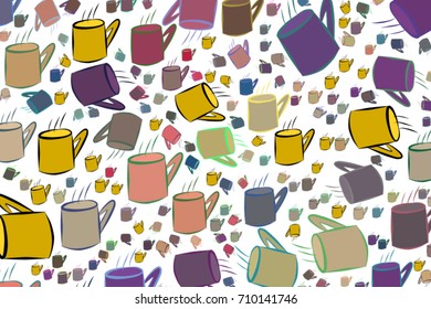 Illustrations of coffee cup. Good for web page, wallpaper, graphic design, catalog, texture or background. Cartoon style vector graphic.