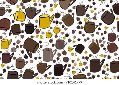 Illustrations of coffee cup. Good for web page, wallpaper, graphic design, catalog, texture or background. Cartoon style vector graphic.