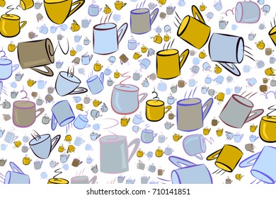 Illustrations of coffee cup. Good for web page, wallpaper, graphic design, catalog, texture or background. Cartoon style vector graphic.
