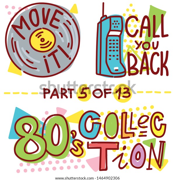 Illustrations Collection 80s Theme Style Retro Stock Vector