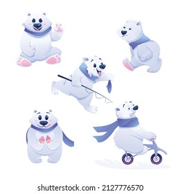 Illustrations collection of vector polar bears isolated on white background.