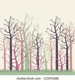 illustrations of colors trees without leaves, vector illustration