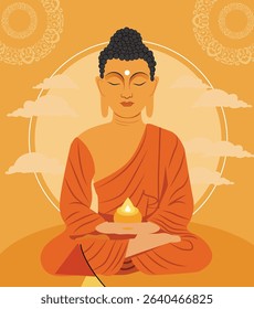 illustrations commemorating Buddha Purnima, the celebration of Gautama Buddha's birth, enlightenment, and death