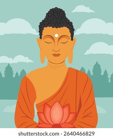illustrations commemorating Buddha Purnima, the celebration of Gautama Buddha's birth, enlightenment, and death