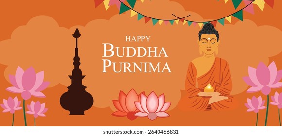 illustrations commemorating Buddha Purnima, the celebration of Gautama Buddha's birth, enlightenment, and death
