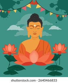 illustrations commemorating Buddha Purnima, the celebration of Gautama Buddha's birth, enlightenment, and death