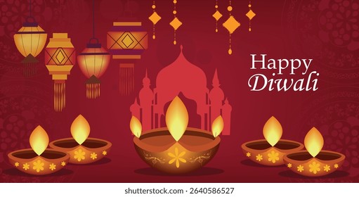 illustrations commemorating Diwali, the Hindu festival of lights perfect for creating visually stunning website banners, social media headers, and premium Diwali greeting cards.