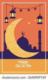 illustrations commemorating Eid al-Fitr perfect for conveying the beauty and tranquility of Eid, suitable for digital greetings, social media banners, and reflective holiday content.