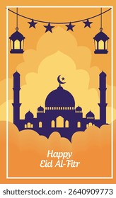 illustrations commemorating Eid al-Fitr perfect for conveying the beauty and tranquility of Eid, suitable for digital greetings, social media banners, and reflective holiday content.