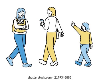 Illustrations Of Commuting And Commuting.Parent And Child, Child, Baby, Office Worker.