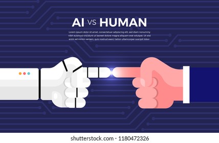 Illustrations concept of AI artificial intelligence vs human via robot and people. Vector illustrate.
