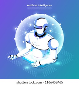 Illustrations concept  artificial intelligence AI. Technology working with smart brain computer and machine connecting device. Isometric vector illustrate.