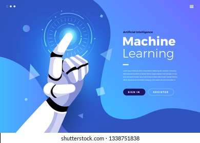 Illustrations concept  artificial intelligence AI. Technology working with smart brain computer and machine connecting device. Isometric vector illustrate. Website design landing page mockup.