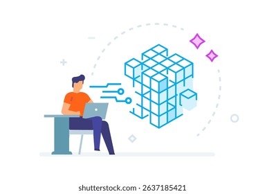 illustrations concept with businessmen. technology, partnership, artificial intelligence business robot, cybes. linear illustration Icons infographics. Landing page site print poster. Line story