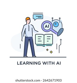 illustrations concept with businessmen. technology, partnership, artificial intelligence business robot, cybes. linear illustration Icons infographics. Landing page site print poster. Line story